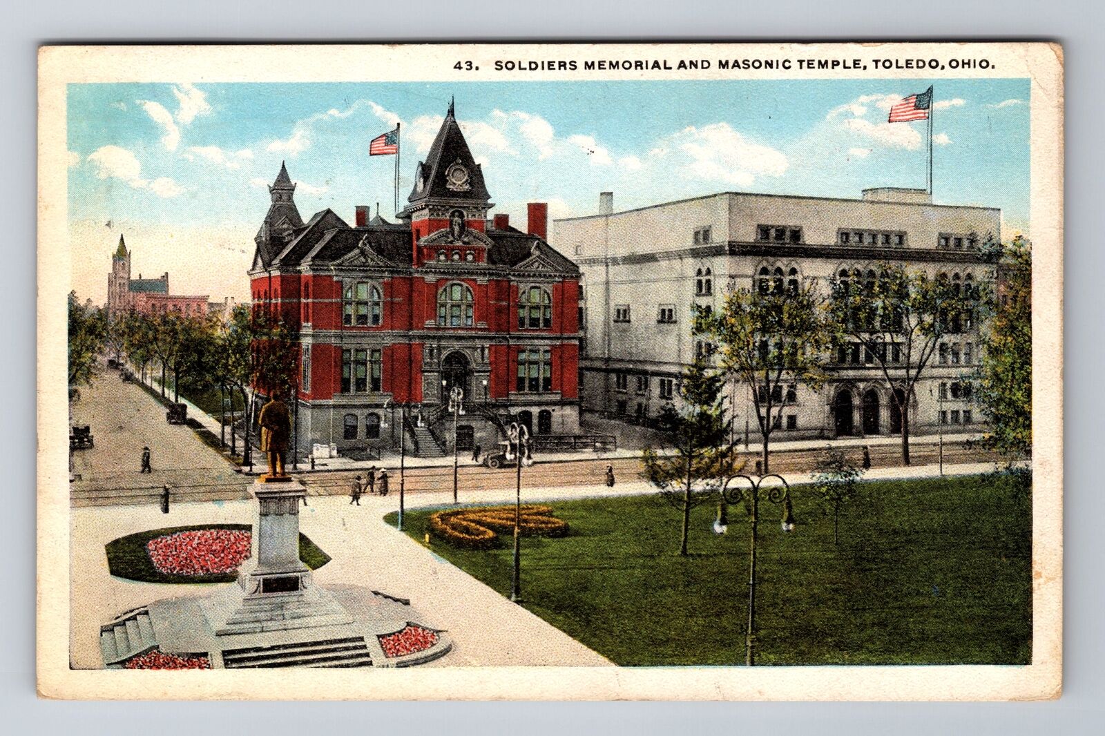 Toledo OH-Ohio, Soldiers Memorial , Masonic Temple, c1921 Vintage Postcard