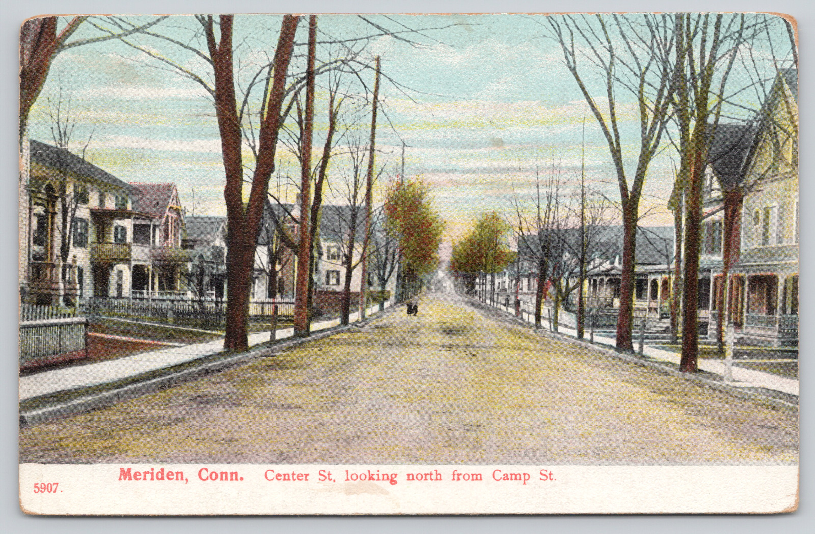 Postcard Meriden, Connecticut, Center St. Looking North from Camp St. 1907 A518