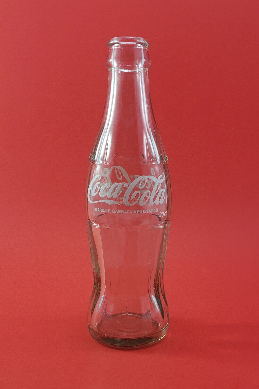 Vintage 1970s Coca-Cola Brazil Clear Glass White Script Bottle 20cl 7 3/4\
