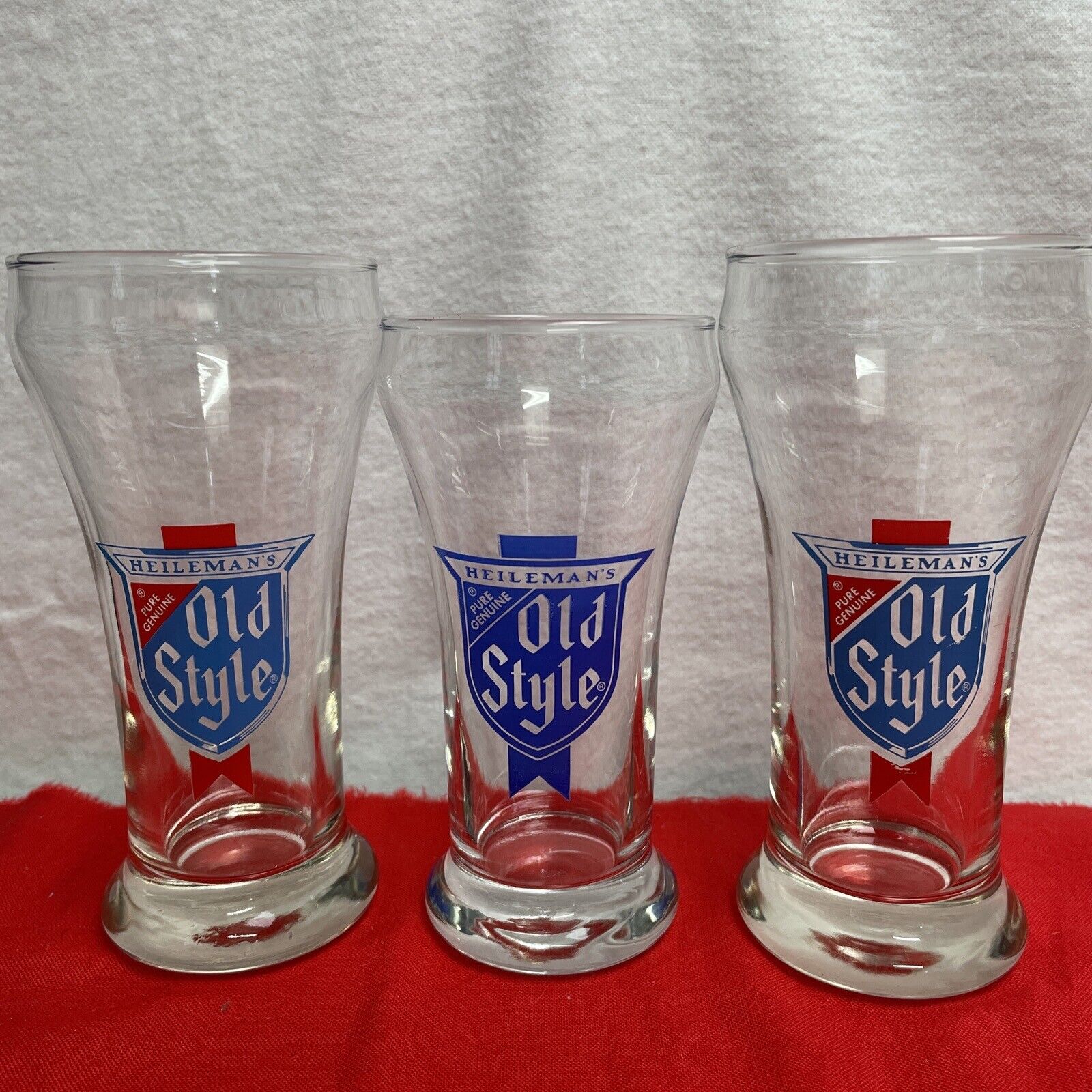 3 Vintage Heileman\'s Old Style Sham Pilsener Pilsner Bier Beer Glasses 8 oz