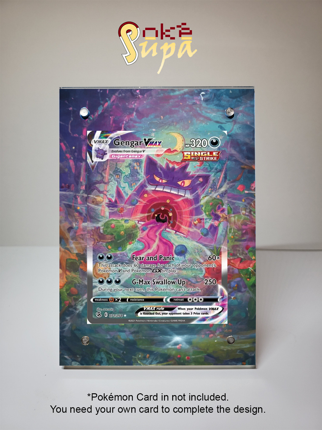 Gengar Vmax 271/264 - Pokémon FusionStrike -Magnetic Card Case + Artwork + Stand