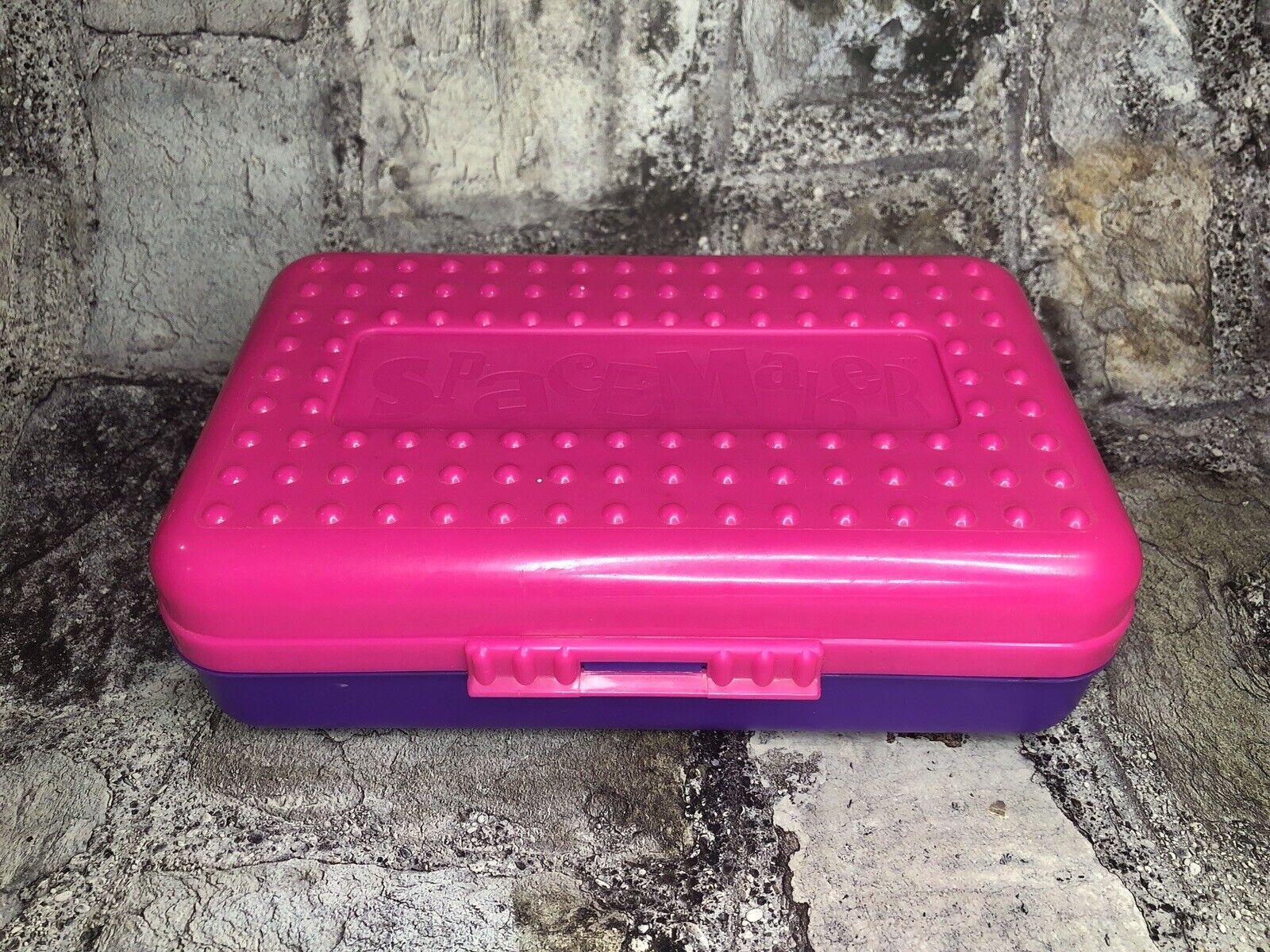 Rare Vintage 90s Spacemaker Pencil Case Box 8x5 Pink & Purple Made in USA