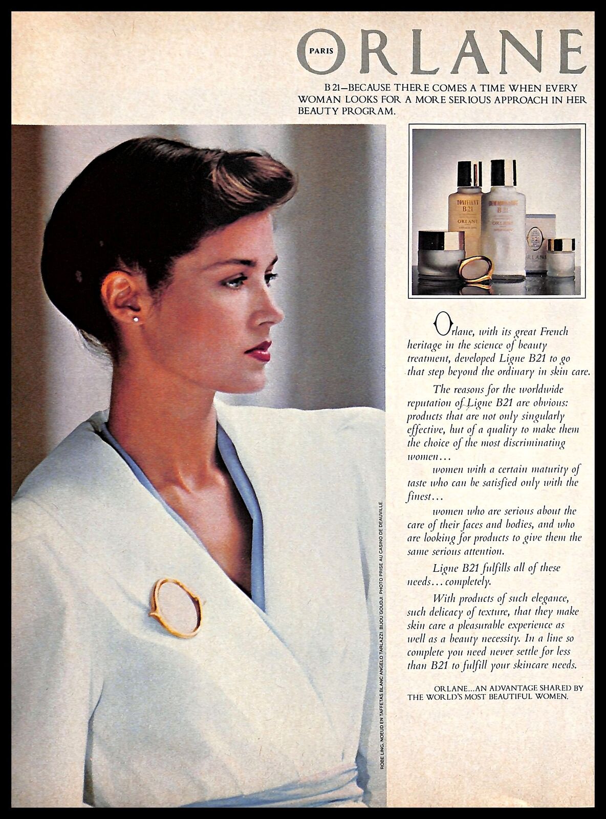 1981 Orlane Paris B21 Skin Care Vintage PRINT AD Woman White Robe Beauty 1980s 