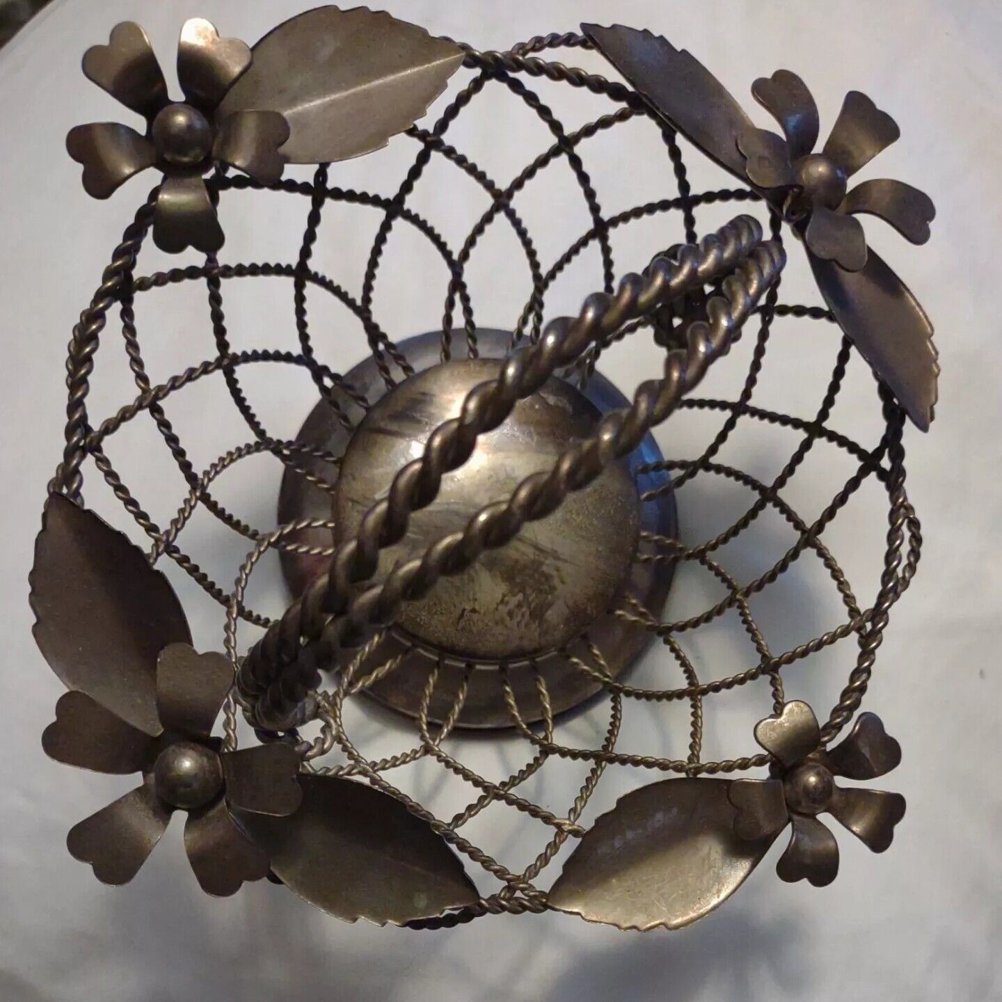 Antique basket Victorian Solid Brass Tollware Wedding flower girl  1920s 6\