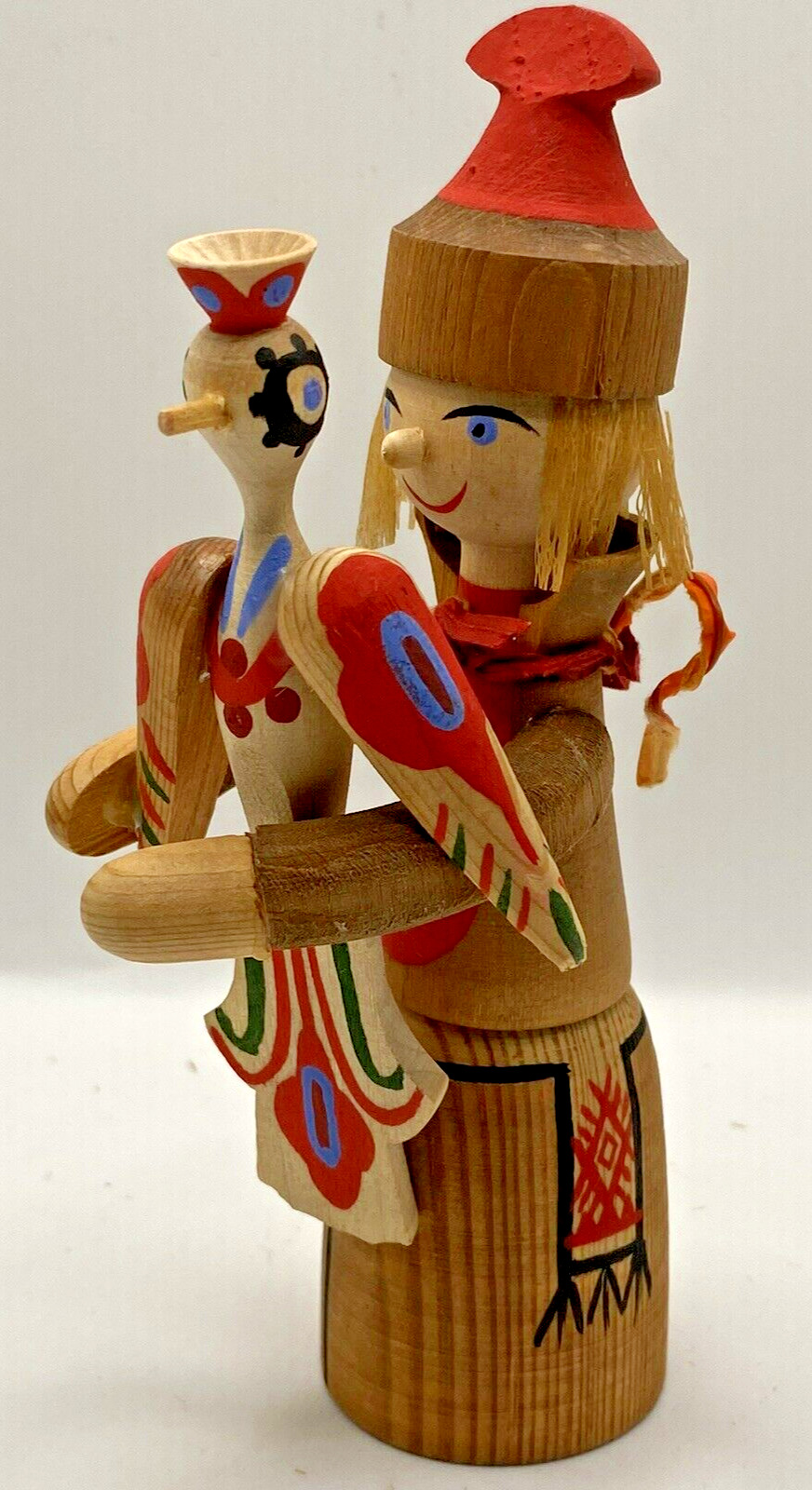Vintage Russian Beriozka  Hand Carved Wooden Figure With Bird