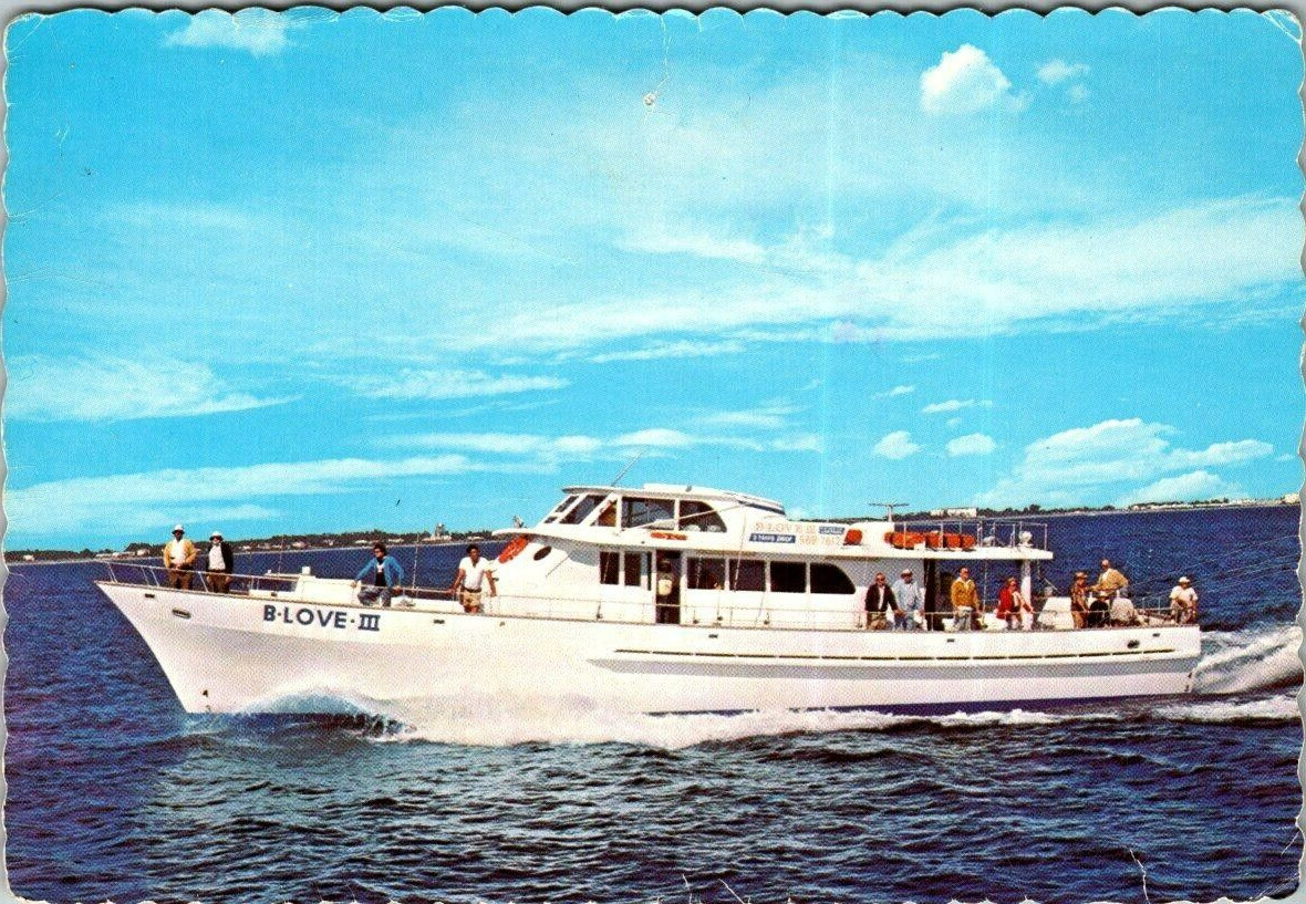 Vtg B-Love III Drift Boat Fishing Yacht Sportsmans Park Lantana FL Postcard 1979