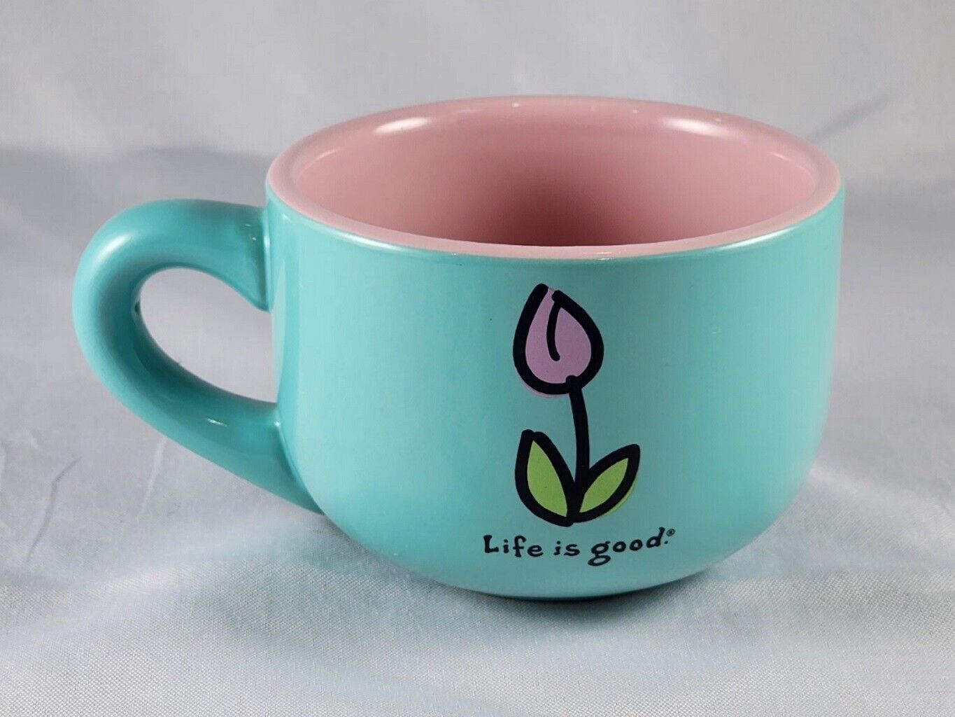 Good Home by Life is Good - Coffee/Cappuccino/Soup Mug/Cup - Light Blue & Pink