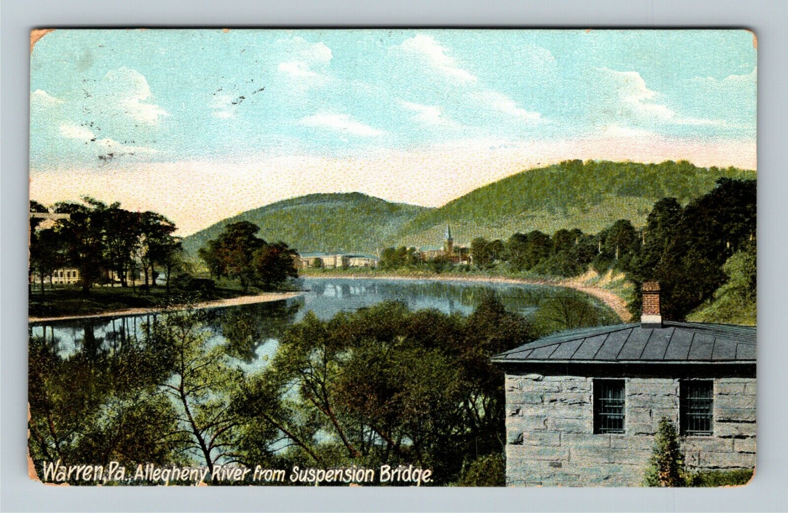 Warren Pennsylvania, ALLEGHENY RIVER, SUSPENSION BRIDGE, c1912 Vintage Postcard