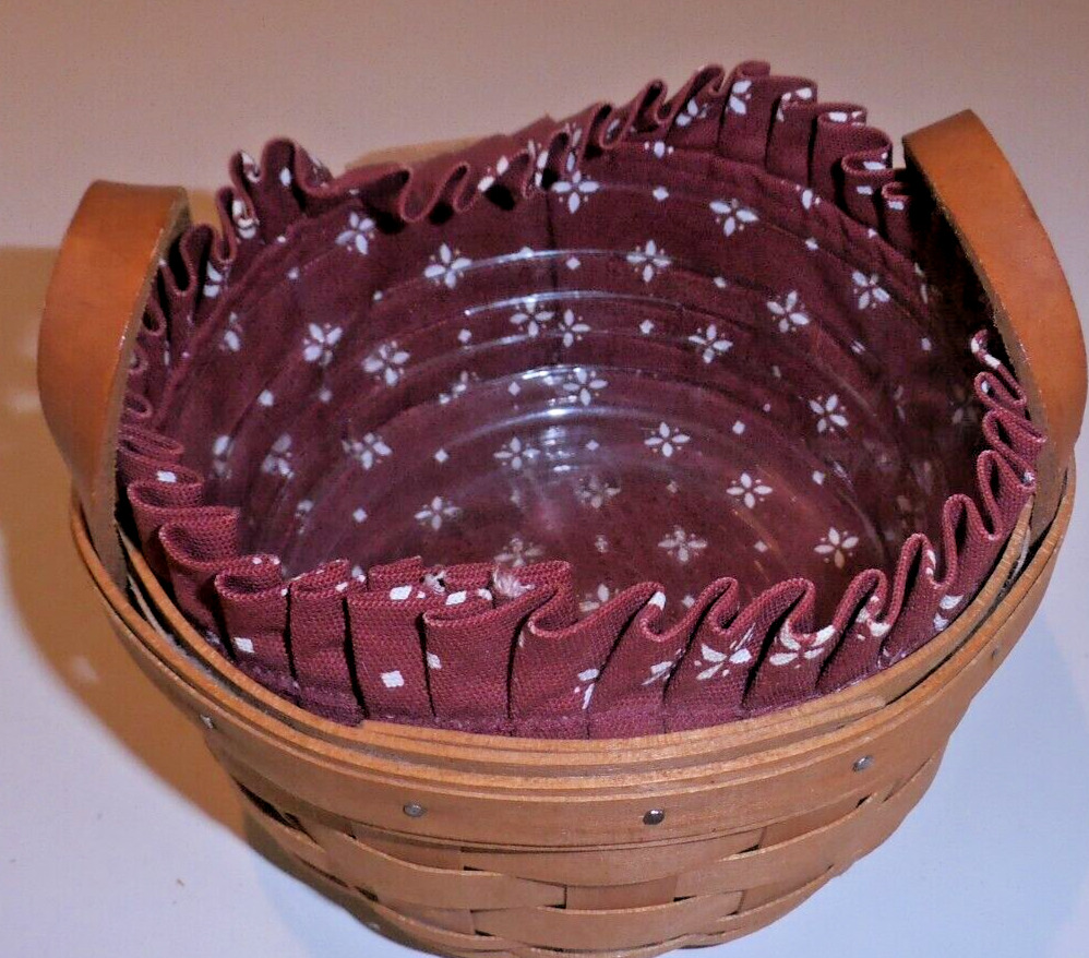 Longaberger Button Basket 1995 With Leather Handles Plastic Decorative liners