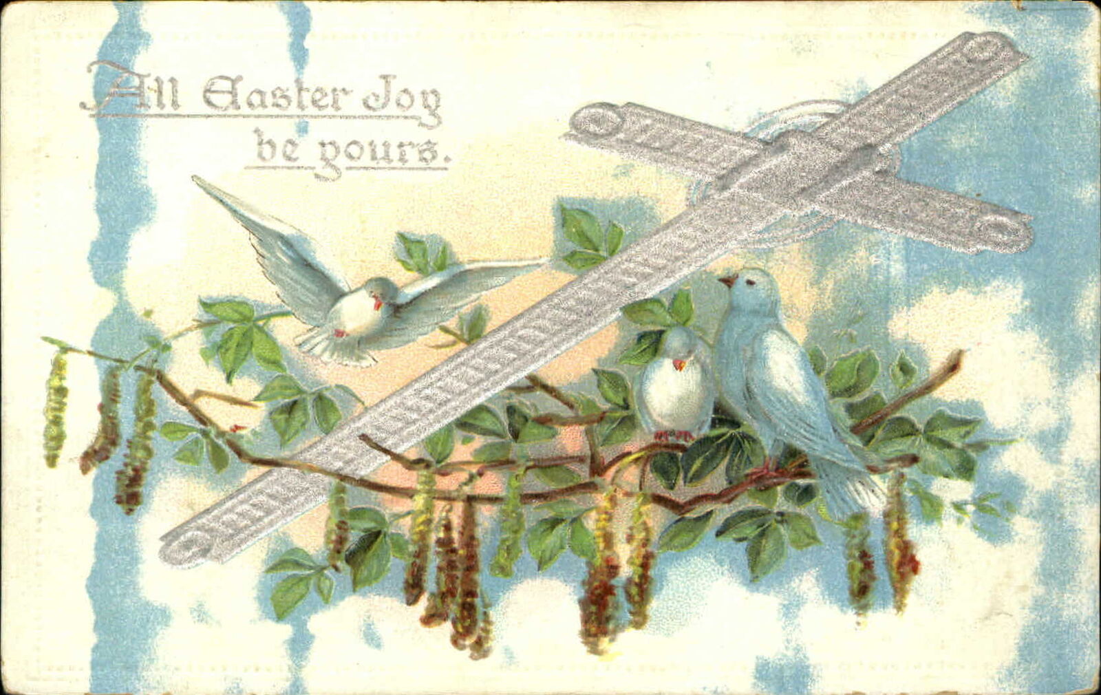 EASTER silver cross doves Raphael Tuck ~ c1910