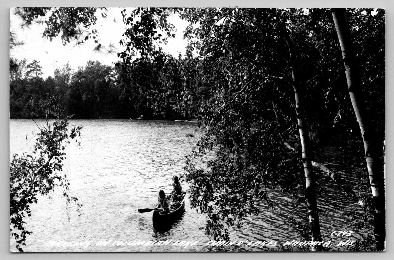 WAUPACA Wisconsin postcard RPPC Chain O Lakes Columbian Lake Canoeing