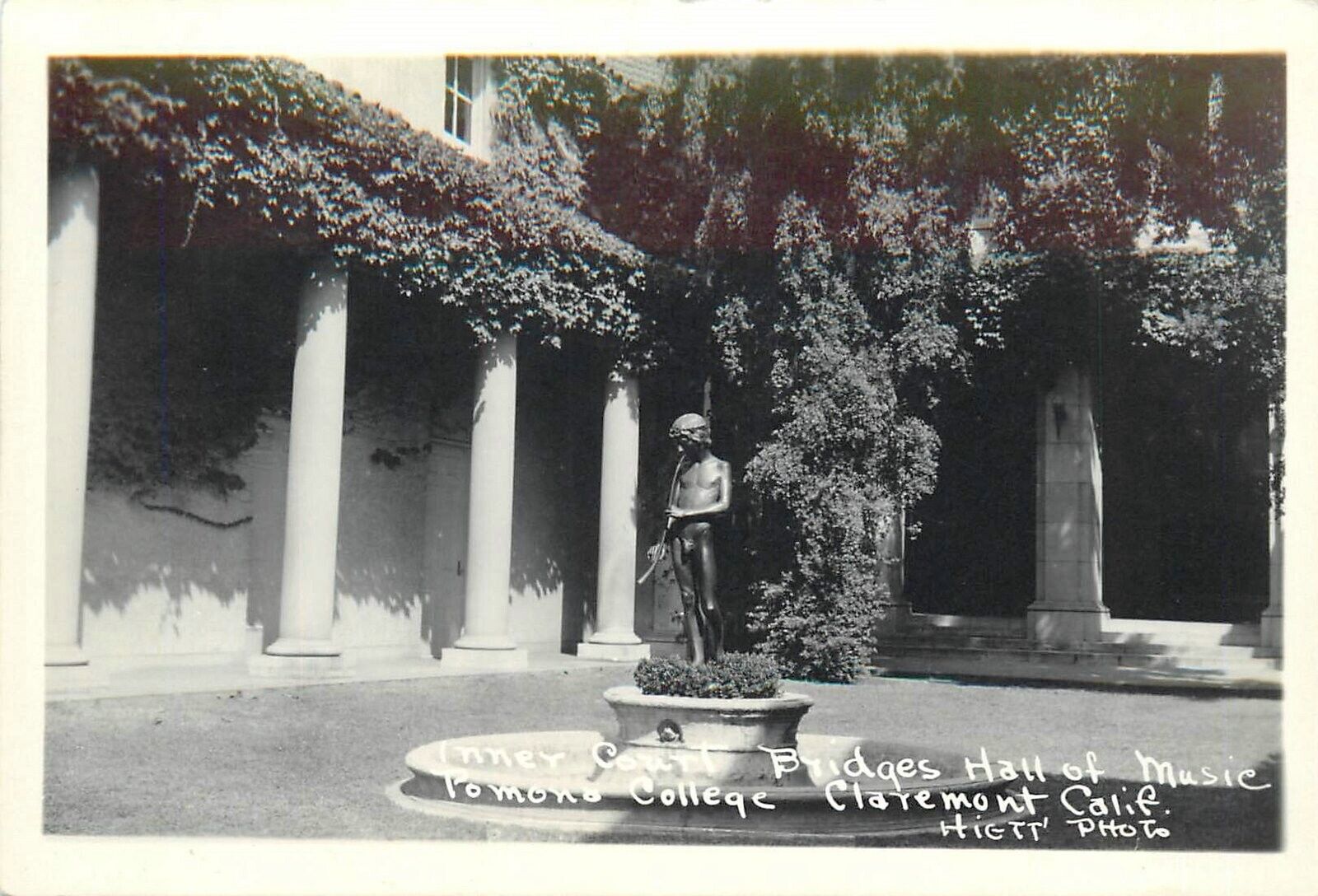 Postcard 1940s Claremont California Inner Court Bridges Pomona College 24-5850