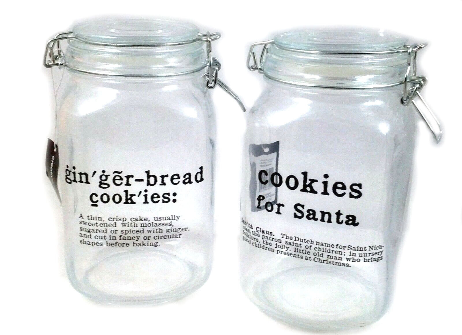 Cookies For Santa & Ginger Bread Set of 2 Glass Jars Christmas Decor New