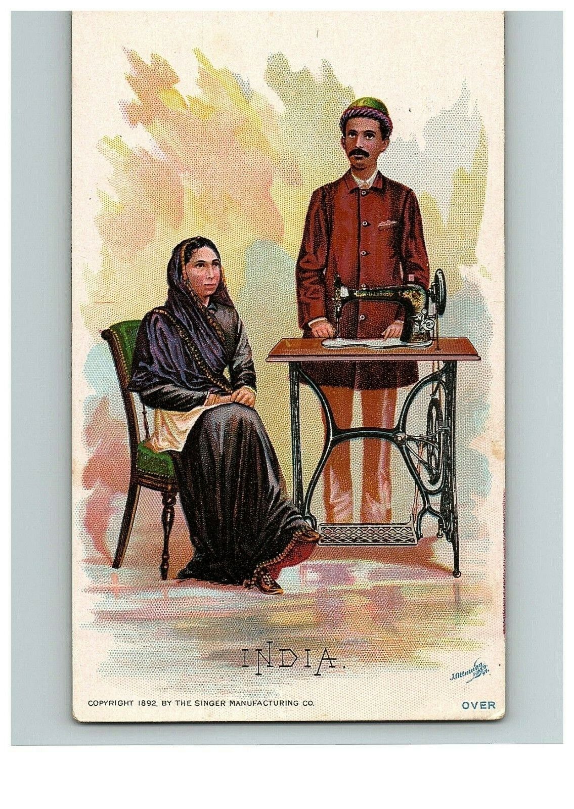 1892 Singer Manufacturing Co Trade India Sewing Card Victorian Europe South Asia