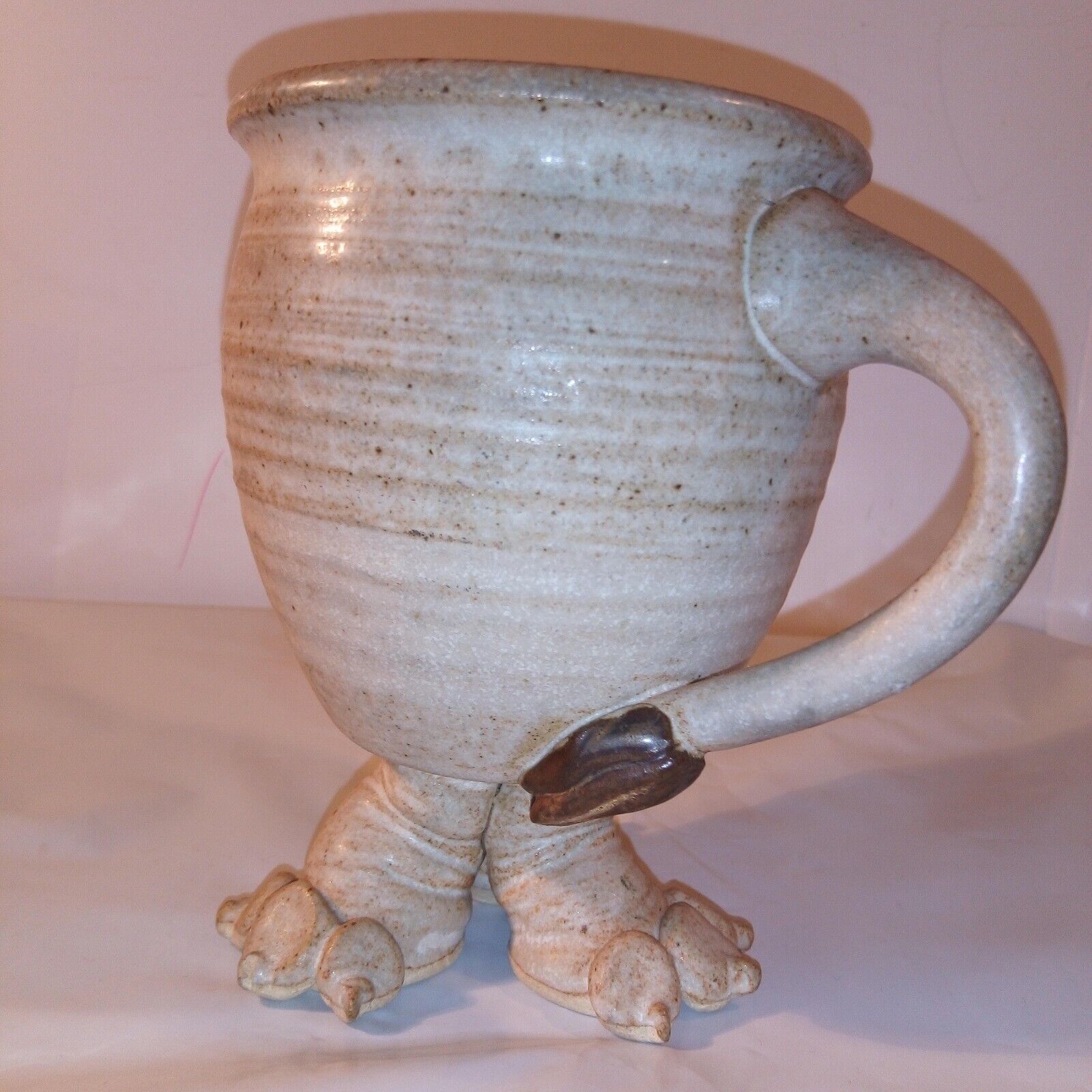 Vintage Mug Coffee Lion Feet Paw Tail Coffee Mug Clay Pottery use wear
