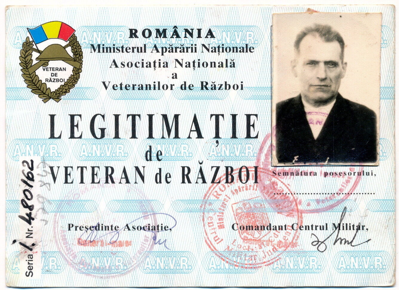 Romania WW2 Veteran ID Card Badge 