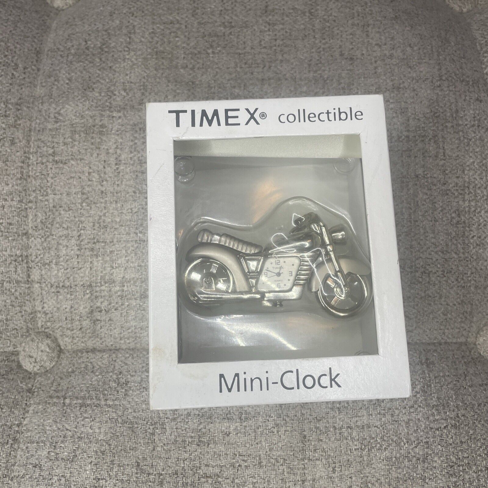 Vintage Timex Motorcycle Collectible Mini Clock Silver Tone Art Decor 16