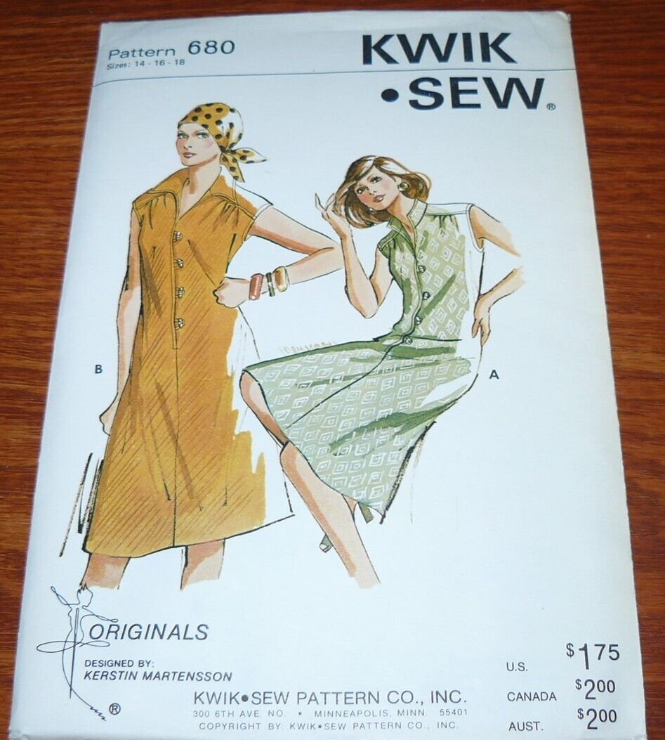 Vintage Kwik Sew Pattern #680 Ladies Womens Dress Sizes 14-16-18 Uncut