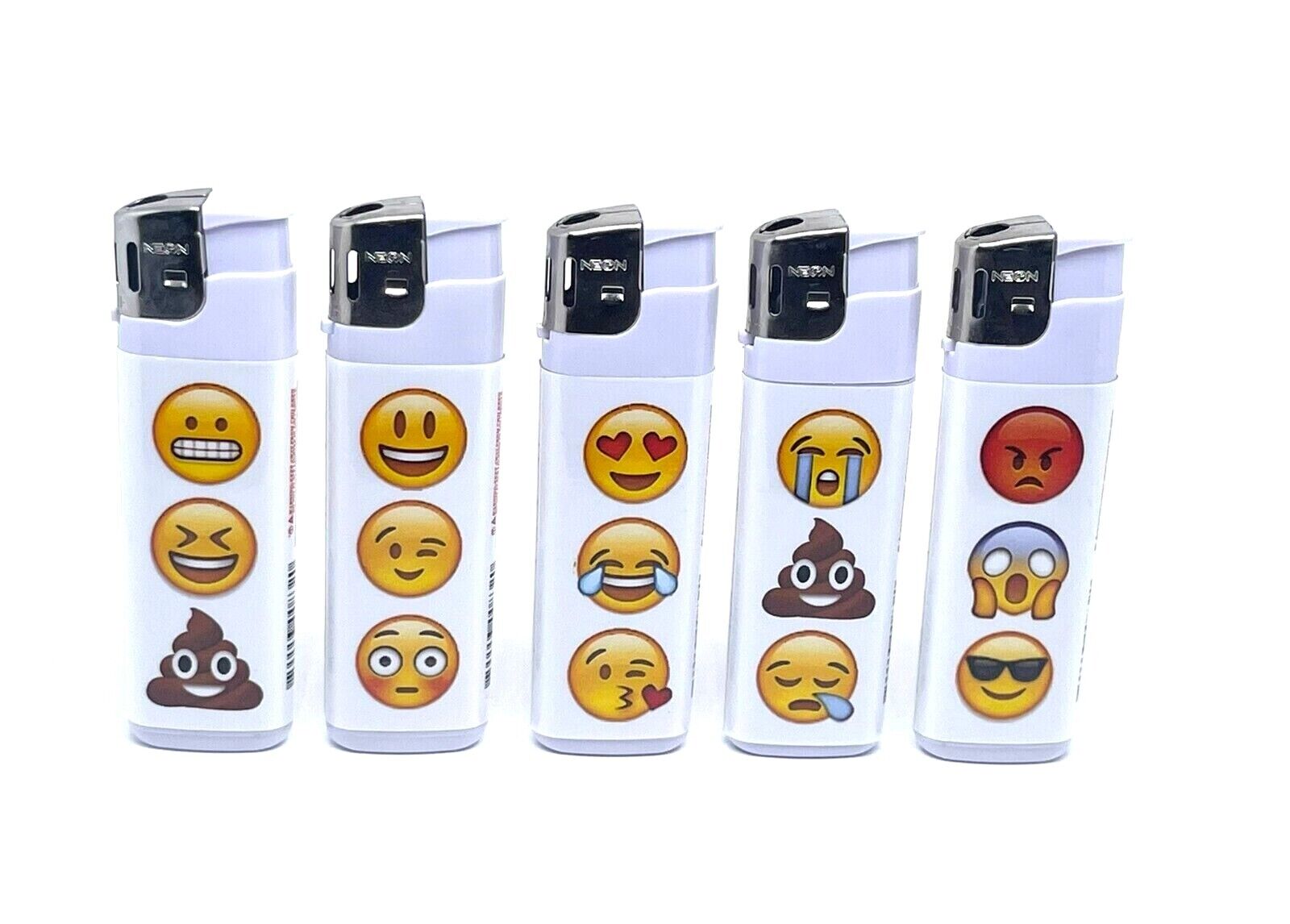 5x Emoji Neon Electronic Disposable Lighters, (5 Lighters)