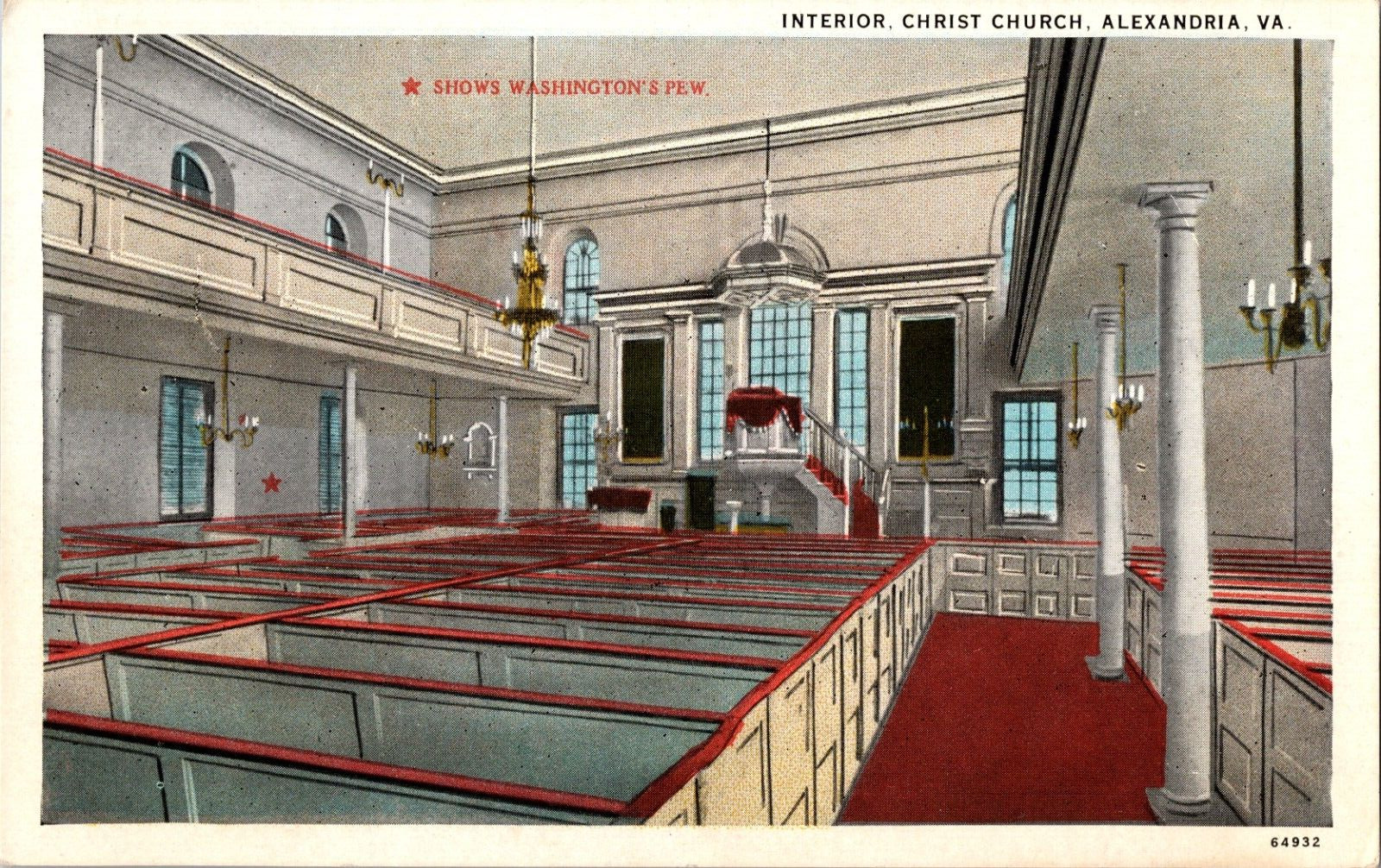 Alexandria VA-Virginia, Interior Of Christ Church, Vintage Postcard
