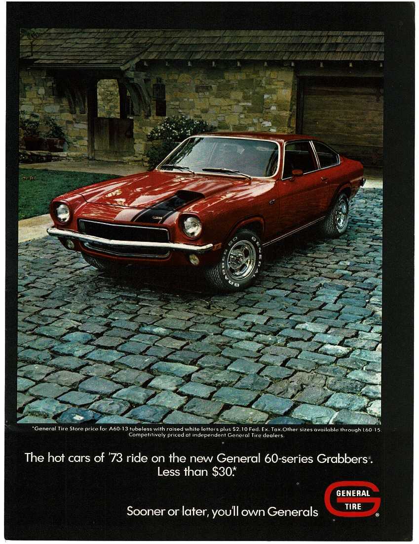 1973 GENERAL TIRE on red Chevy Vega GT Vintage Print Ad