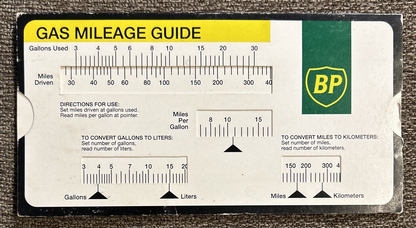 Vintage BP American Slide Chart Corp. Gas Mileage Guide U.S.A.