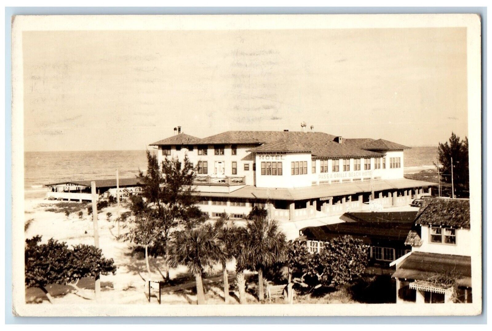 1938 Pass-A-Grille Beach Hotel Restaurant Casino St. Pete FL RPPC Photo Postcard