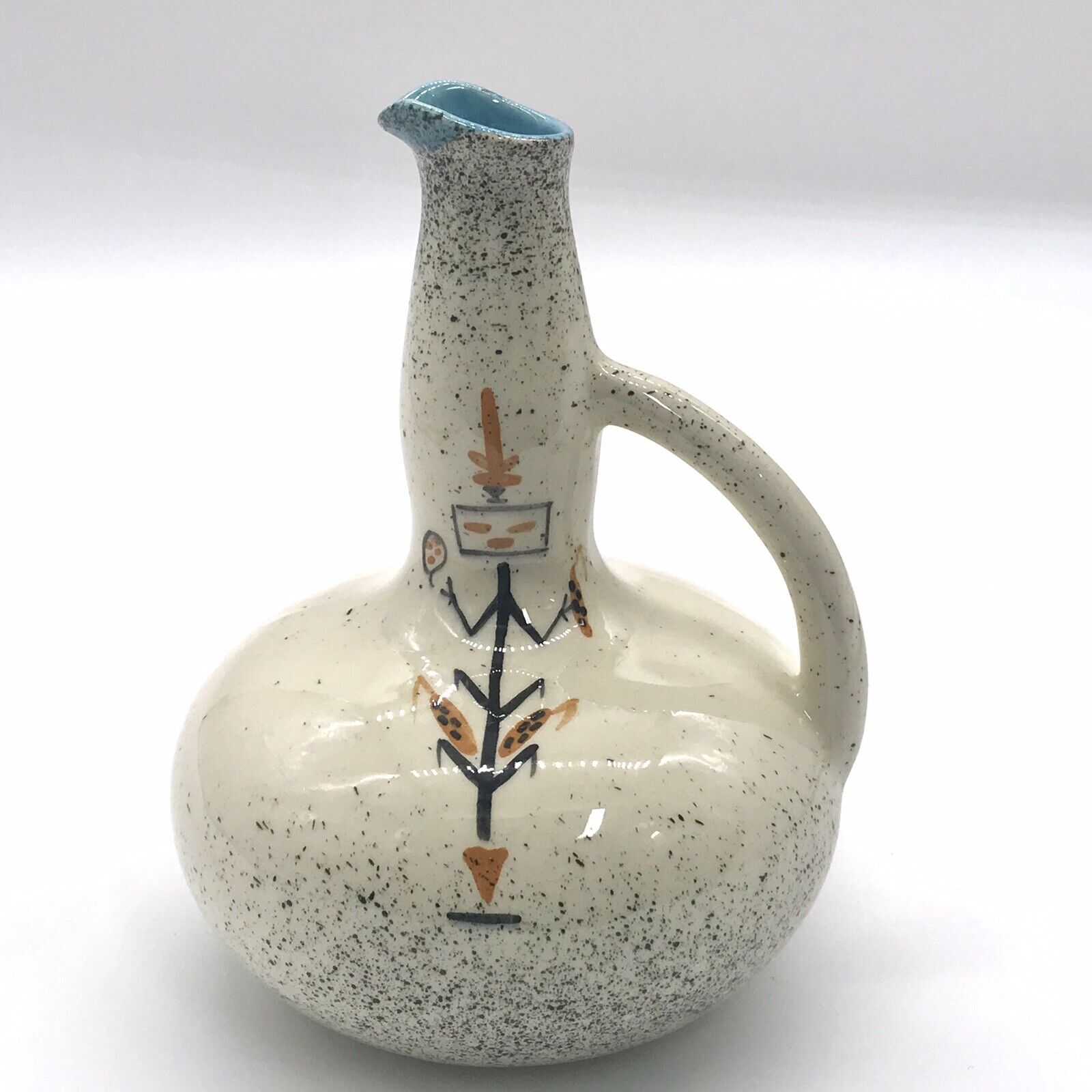 Vtg MCM Native American Ceramic Pitcher Flower Vase Southwest Corn Dancer Signed