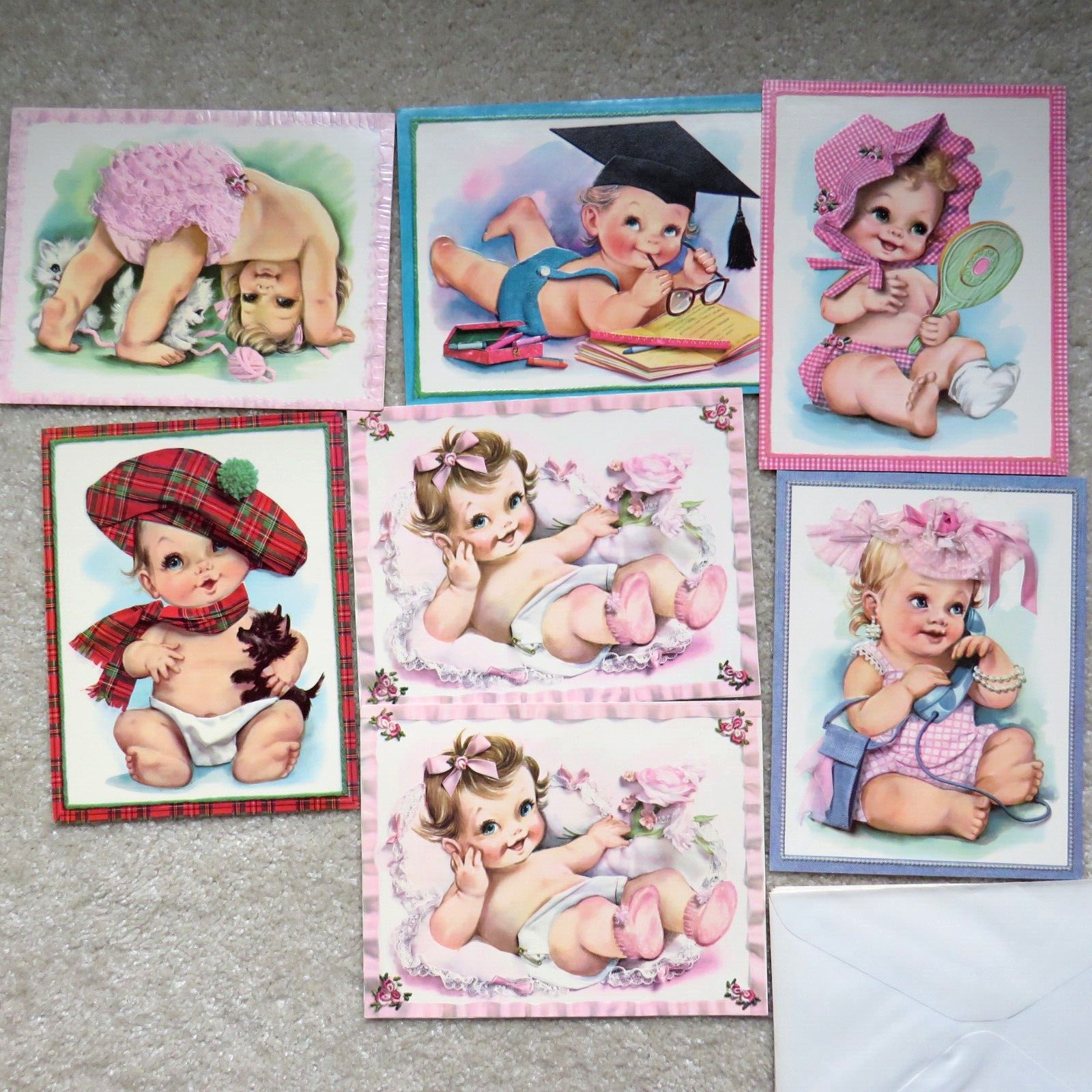 Vintage 7 Large Greetings Cards 1950 s Baby Poses Get Well Commencement &c Coby?