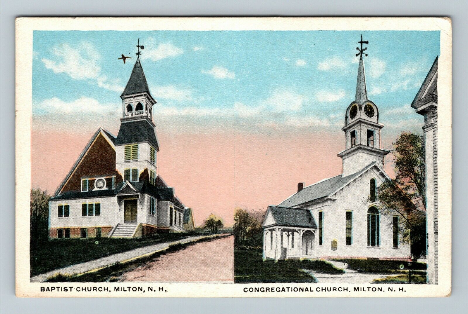 Milton NH-New Hampshire Baptist & Congregational Church Vintage Postcard