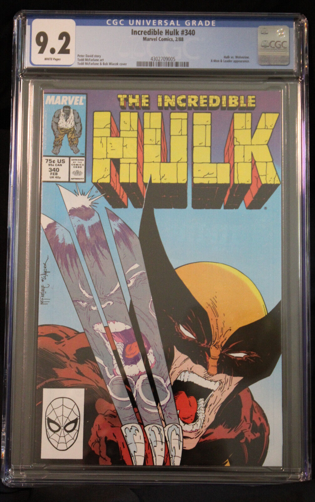 The Incredible Hulk #340 CGC 9.2 vs Wolverine Todd McFarlane Marvel 2/88