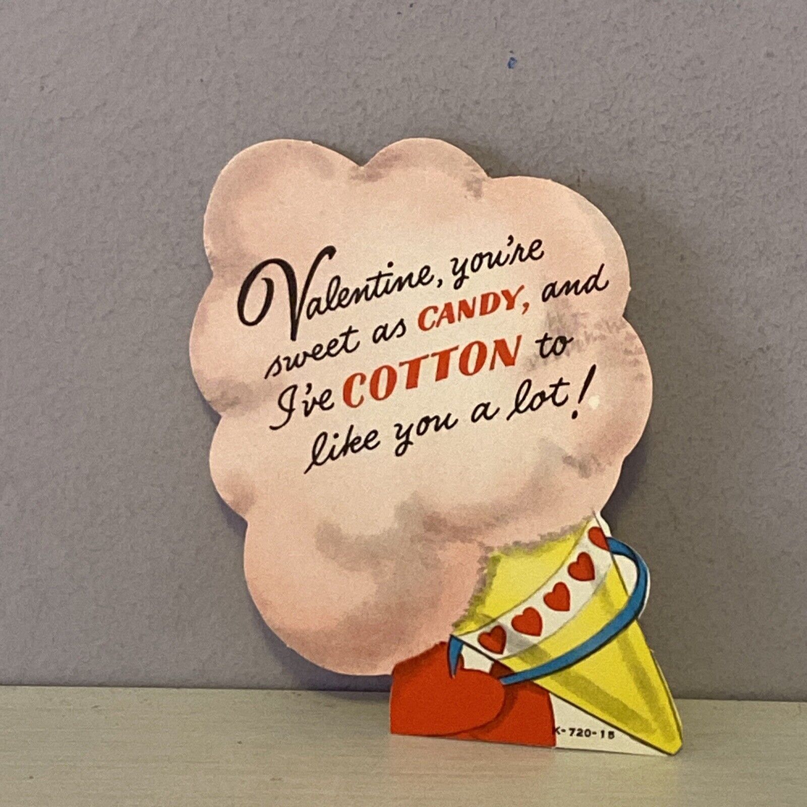 Unused Vintage Valentine Die Cut Greeting Card 1950’s Cotton Candy