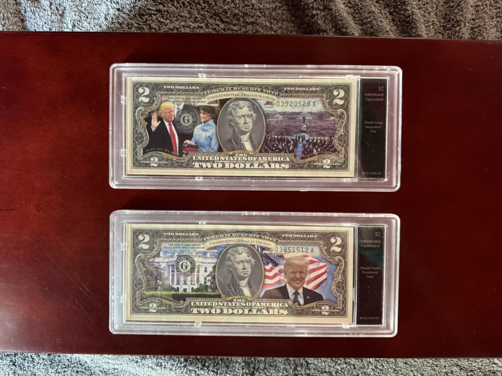 Bradford Exchange Mint  Donald Trump Presidential $2 Bill (2 Total) with case.
