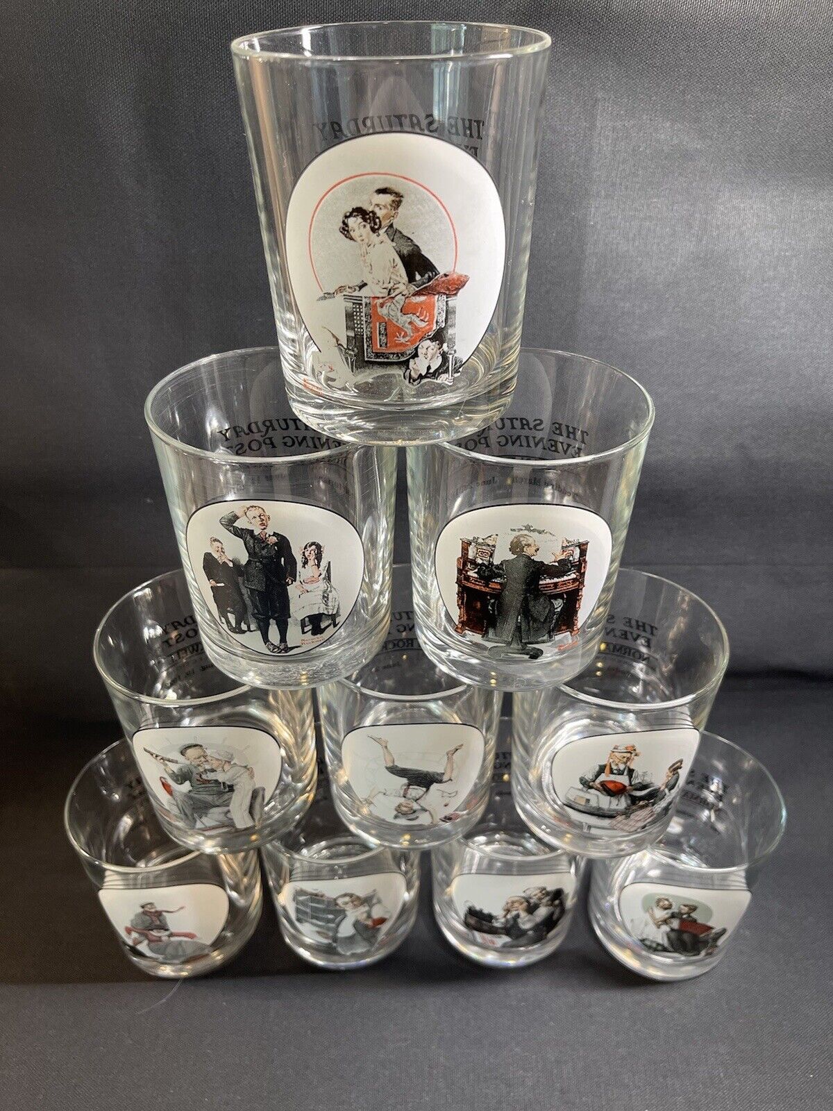 Norman Rockwell The Saturday Evening Post Whiskey/Drinking Tumbler Glasses ~ 10