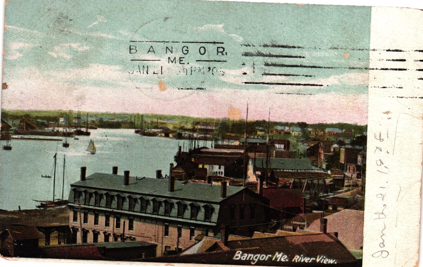 1908 Bangor Maine ME River Side View Vintage Postcard Posted Divided Back