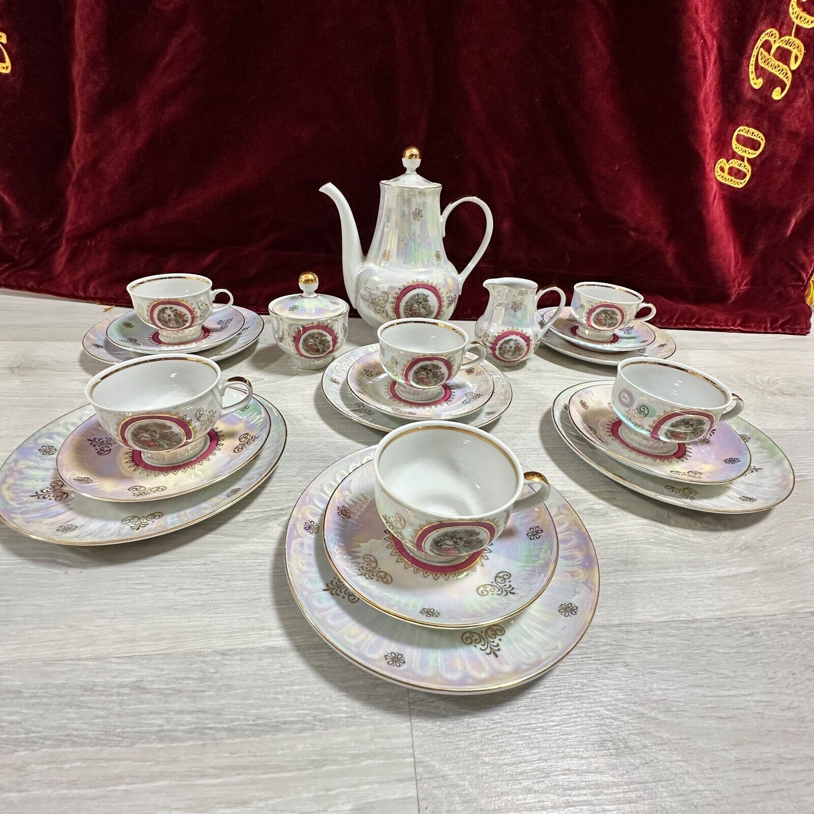 Vintage Bohemian Tableware Set. Tea set. Porcelain. Czechoslovakia
