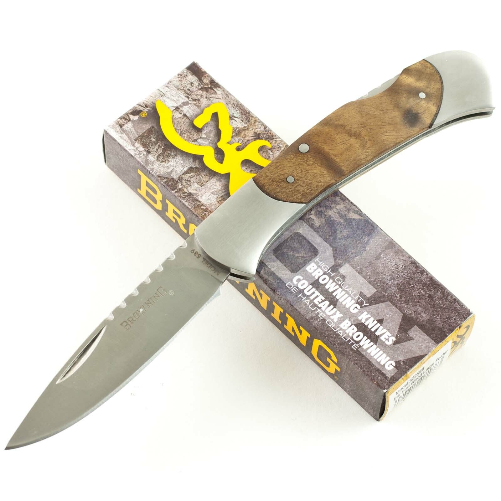 Browning Burl Wood Drop Point Lockback Pocket Knife BR589 Single Folding Blade