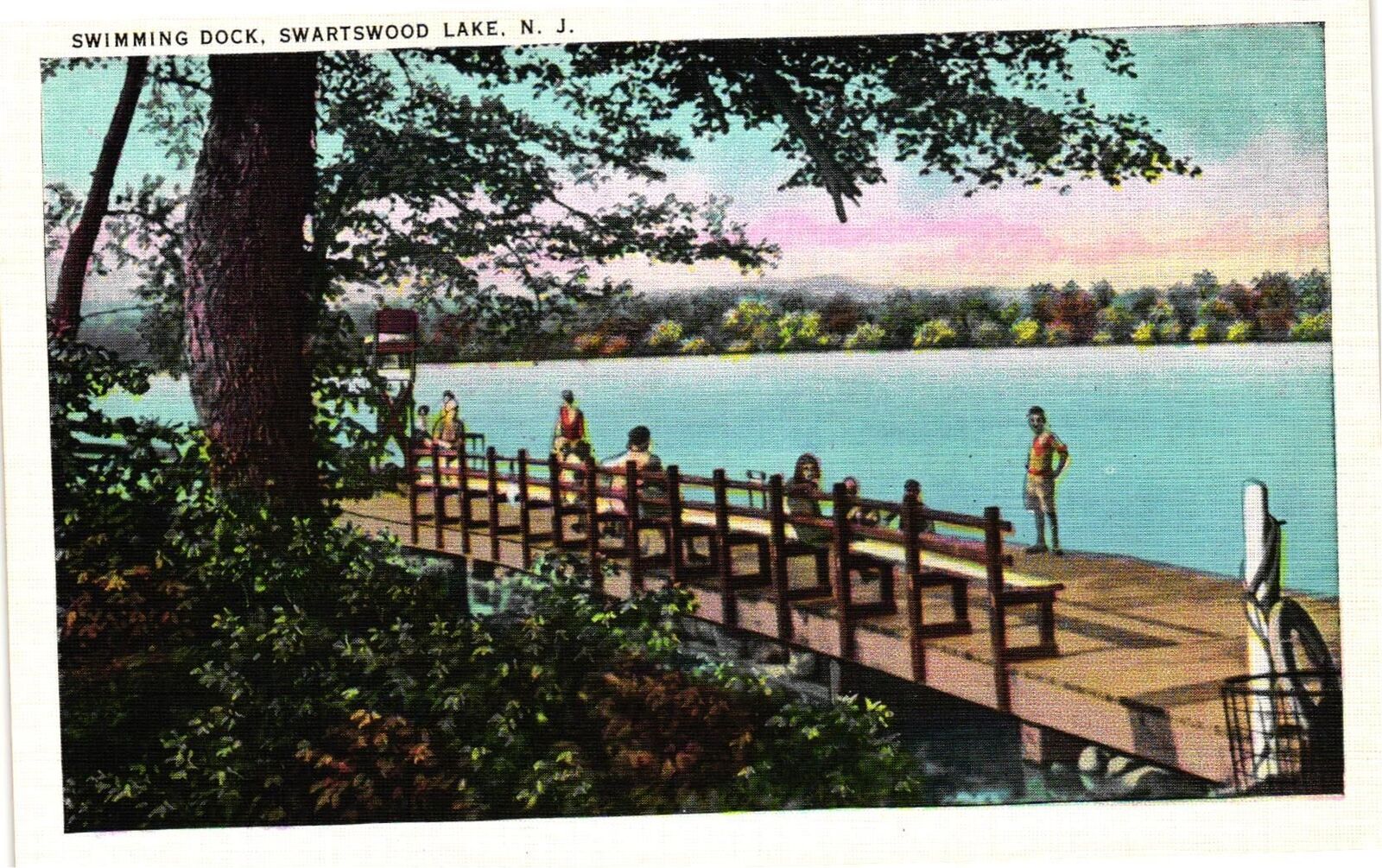 Vintage Postcard- Swimming Dock, Swartswood Lake, NJ.