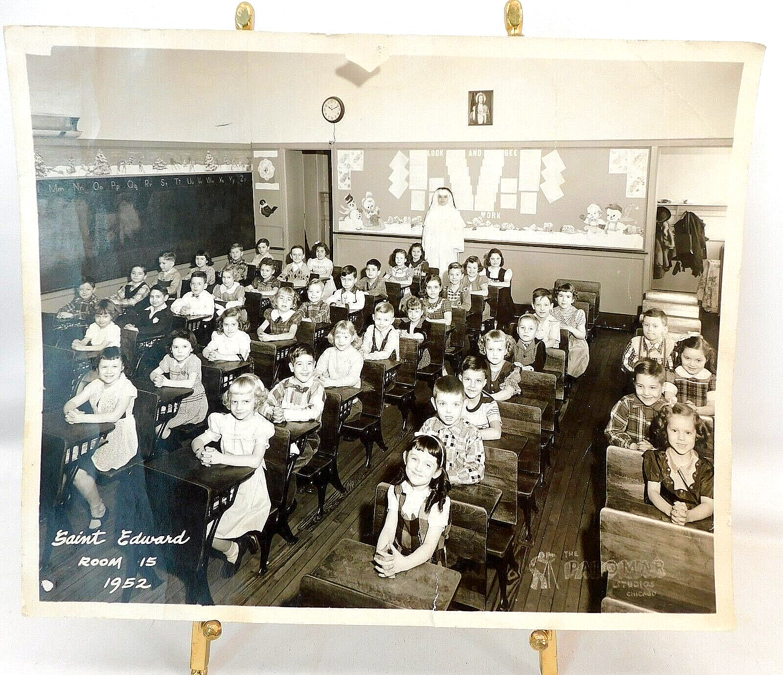 Vintage Photo Catholic Grammar School Class w Nun 1952 St Edward Chicago 8 x 10