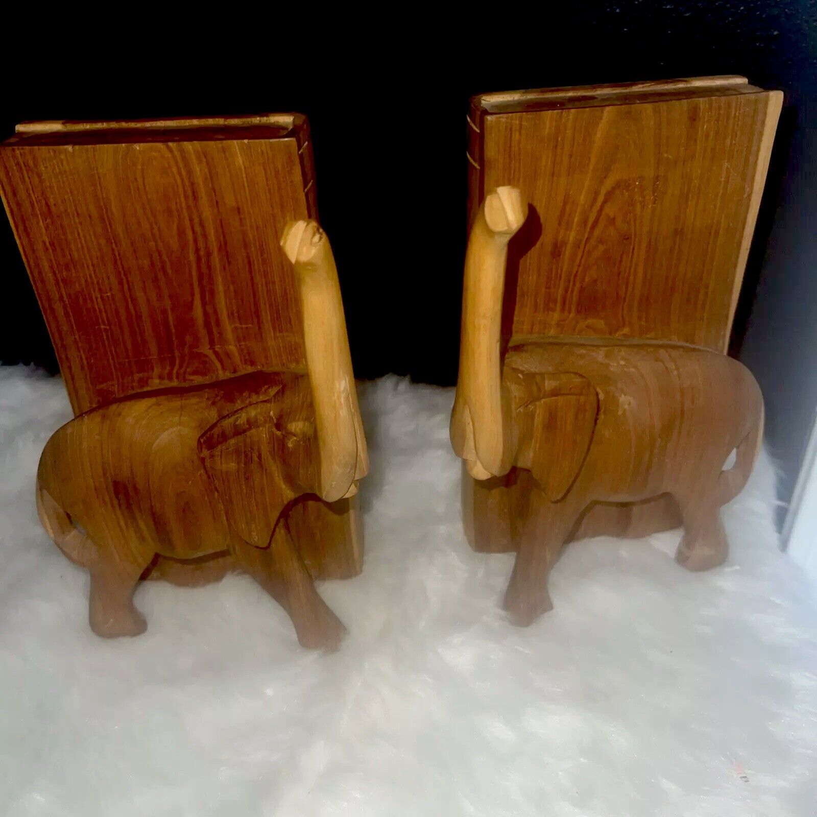 Hand Carved Elephant Bookends Very Unique  8\