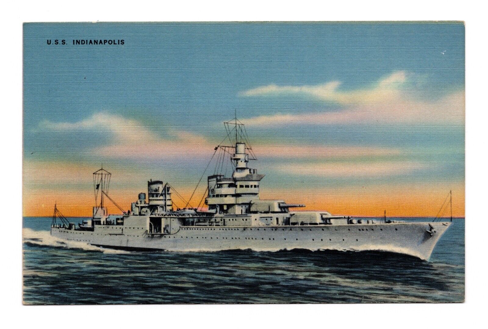 U.S.S. Indianapolis vintage linen postcard, U.S. Navy, heavy cruiser, WWII