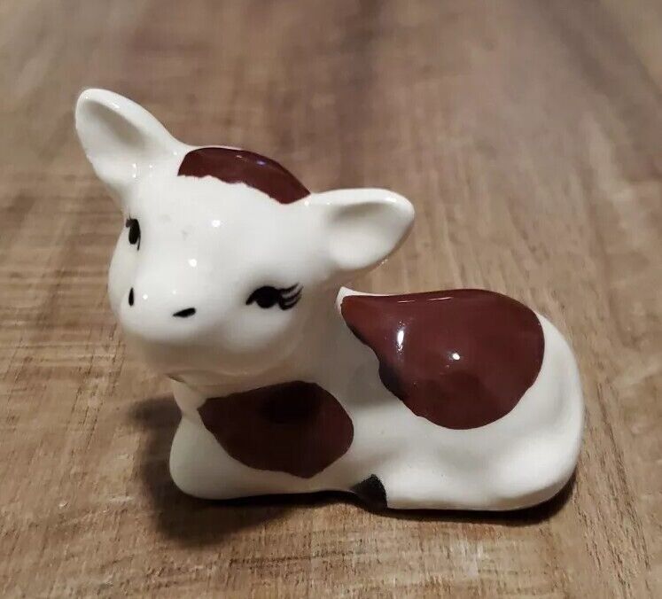 Vintage Small Ceramic Cow Figurine Shelf Sitter