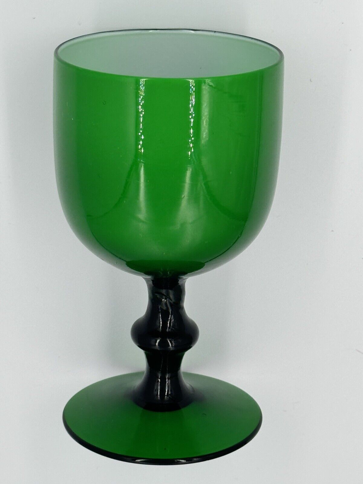 Vintage Carlo Moretti Green /White Cased Goblet 12 oz