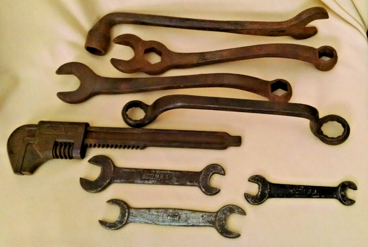 FORD WRENCH LOT 8 PC VINTAGE FOMOCO ADJBL AUTO OPEN END HEX CLOSED SOCKET LUG.