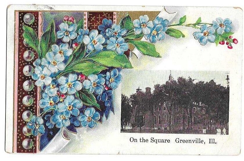 Greenville, IL Illinois 1910 Postcard, The Square, Court House