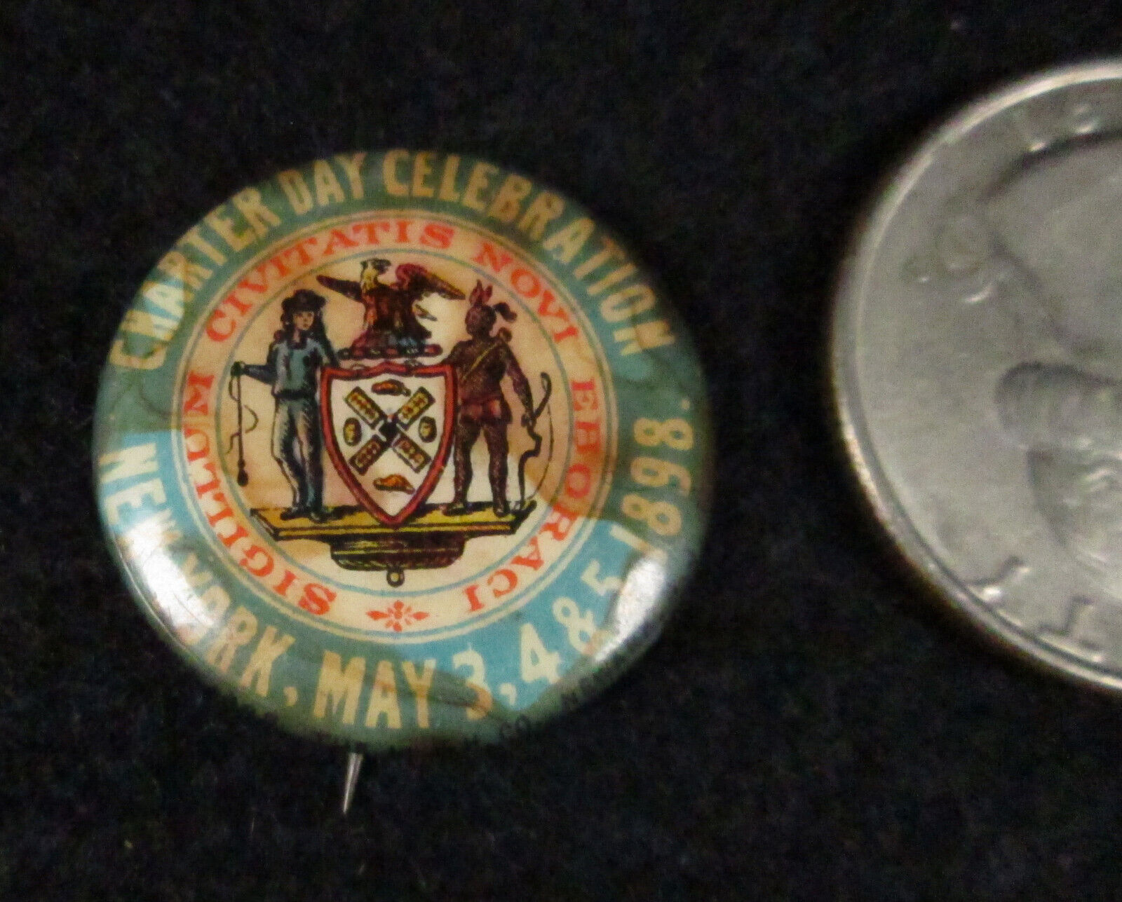 Antique 1898 Whitehead & Hoag New York City Charter Day Celebration Lapel Button