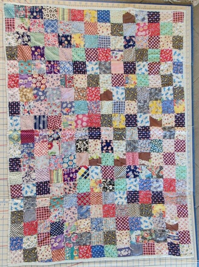 1930s Feedsack Patchwork Quilt Novelty Fabric Tied Summer Quilt Crib Lap Baby