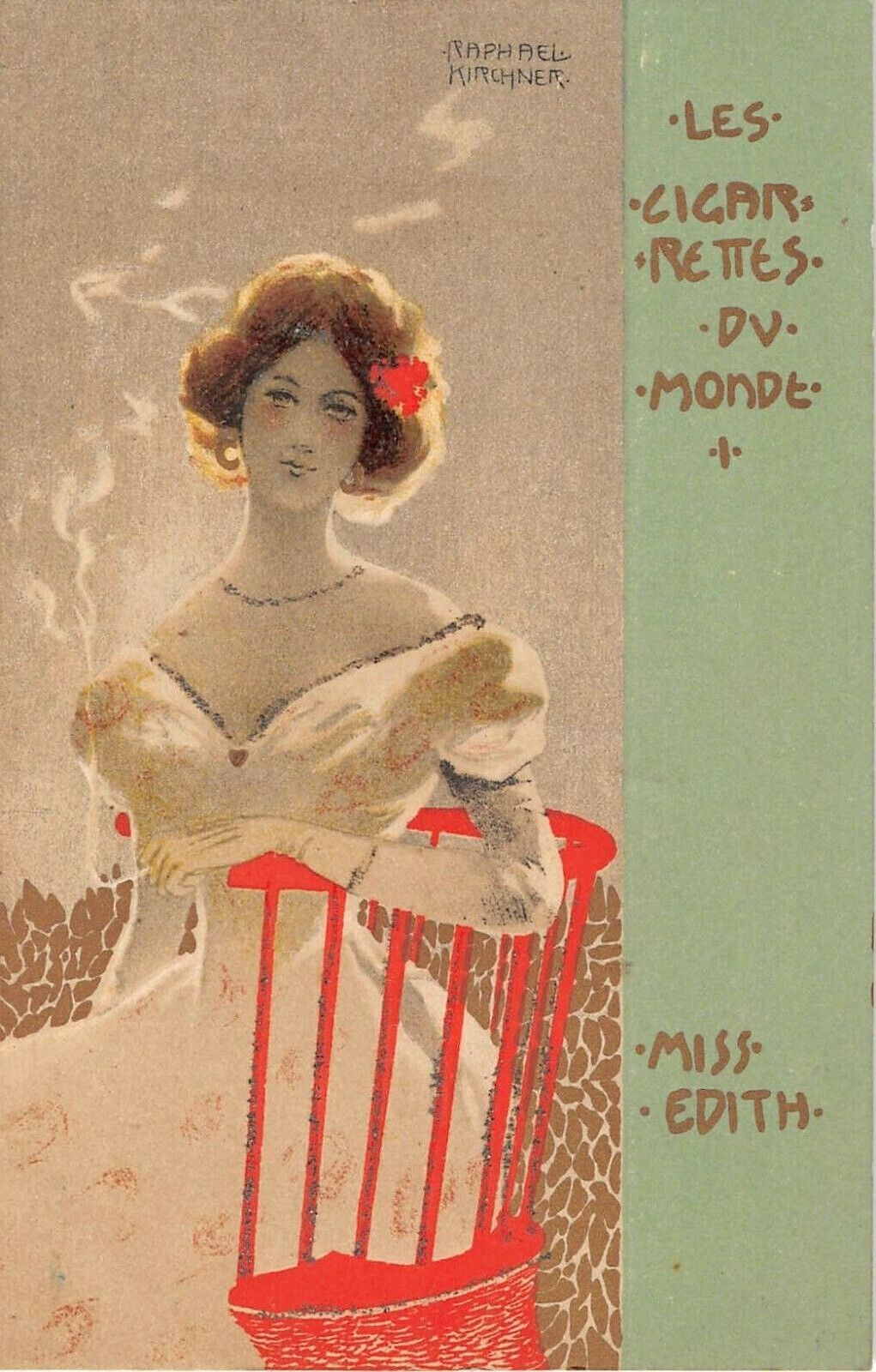 c.1905 sgd. Raphael Kirchner Les Cigarettes du Monde #I Miss Edith post card