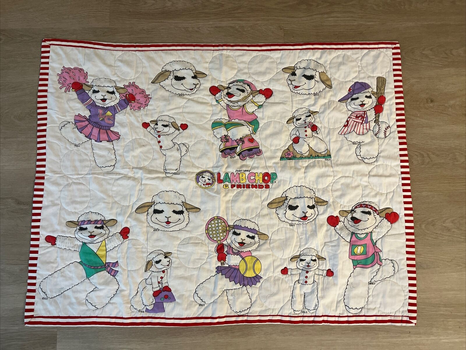 RARE Vintage 90s Shari Lewis Lamb Chop Toddler Baby Quilted Blanket Sports SLE