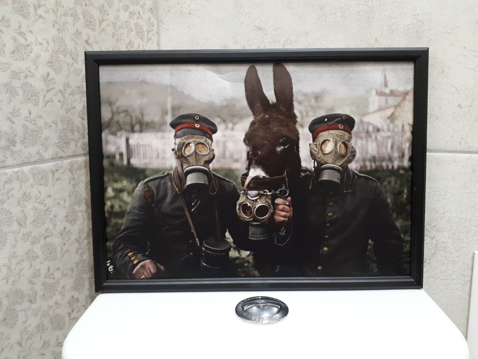 German Gas Mask Framed Humor Display Bathroom Art Print Poster WW1 WWI Soldier